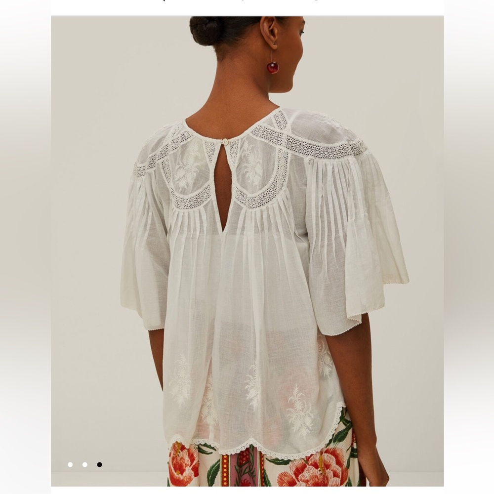 Farm Rio Short-Sleeve Cotton Embroidered Swing Blouse - Picture 6 of 8
